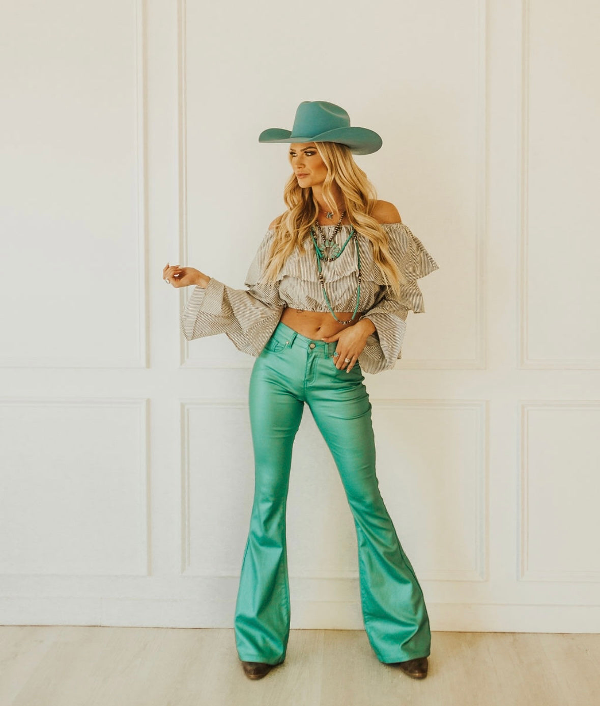 Online Artisan De Lux Chelsey Turquoise Studded Flare Jeans