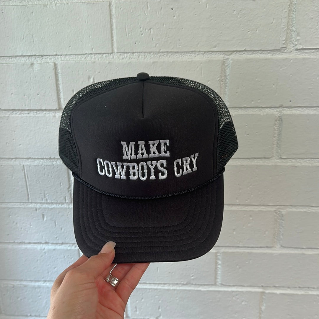 BLACK “MAKE COWBOYS CRY” TRUCKER CAP