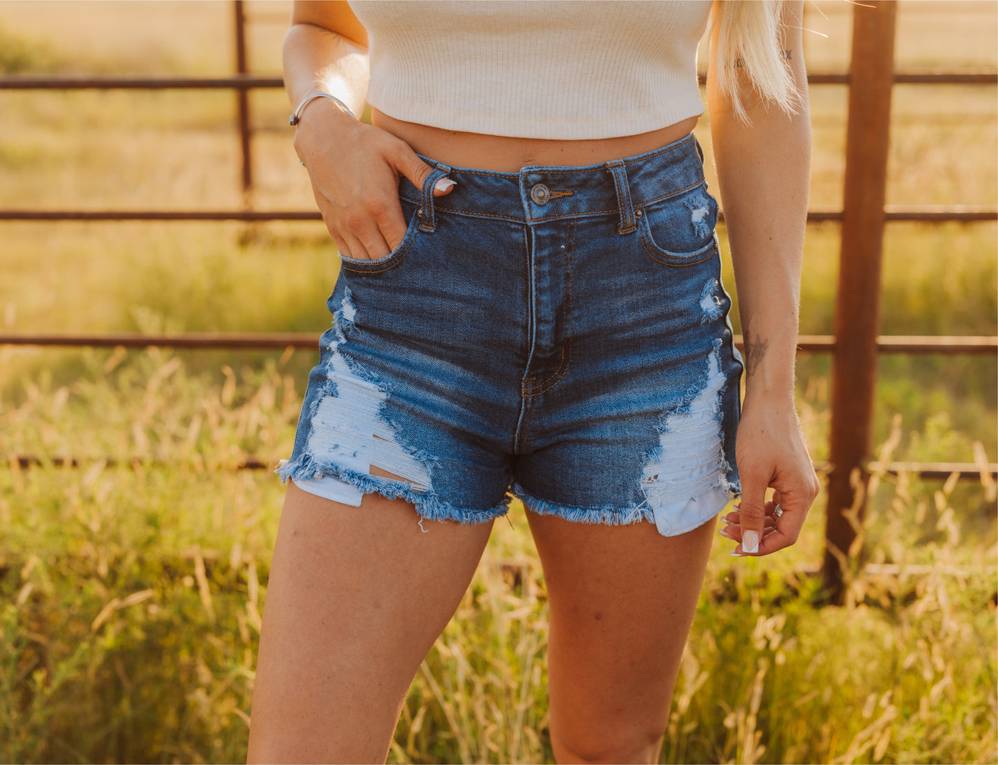 COWBOY COOL IT DARK WASH SHORTS