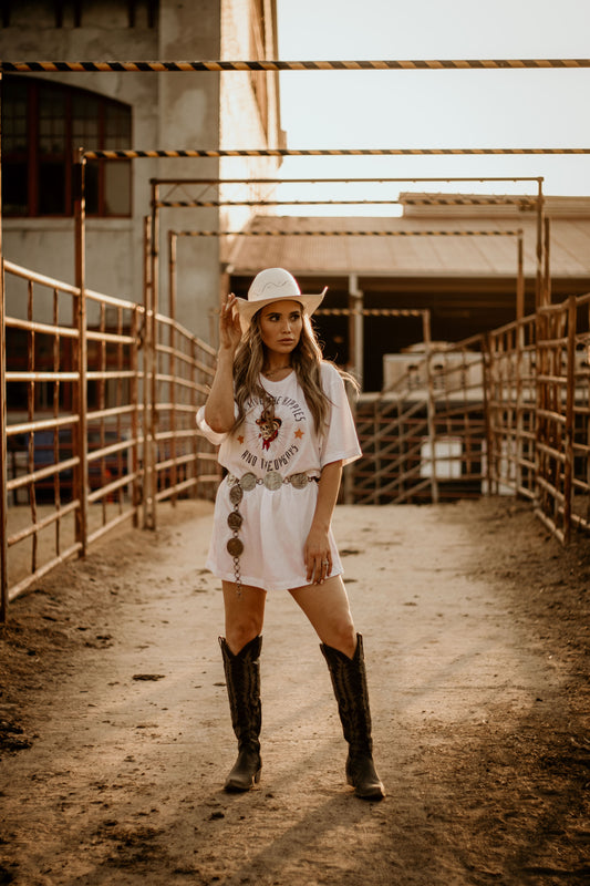 LONG LIVE COWBOYS WHITE T-SHIRT DRESS